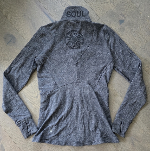 Lululemon Think Fast Soul Cycle Heathered Herringbone Black 1/4 Zip Top Women 6 - Picture 2 of 6